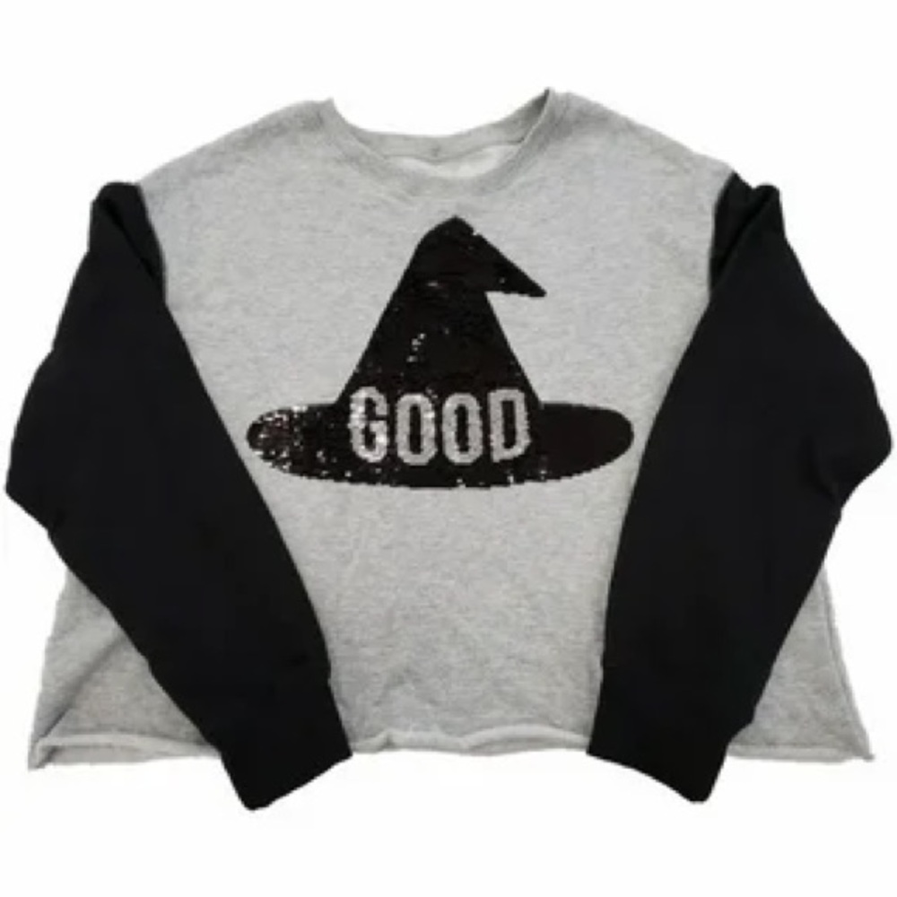 Zoe + Liv Gray and Black Witch sequin Hat Long Sleeve Tee